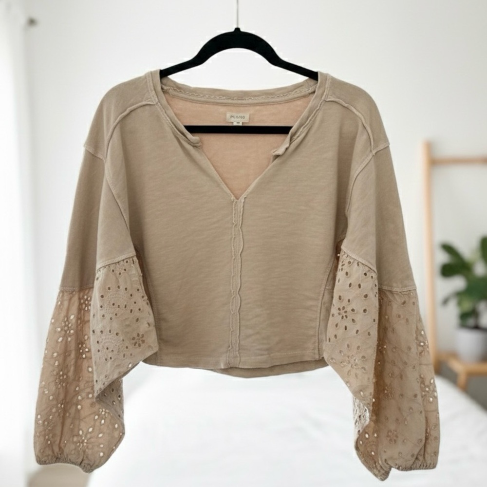 Pilcro Anthropologie Batwing Eyelet Sweatshirt Top